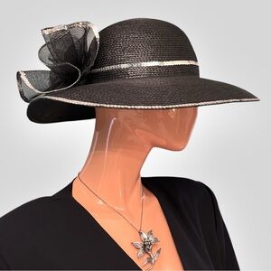 Vintage Wide Brim Straw Hat with Sequin Trim